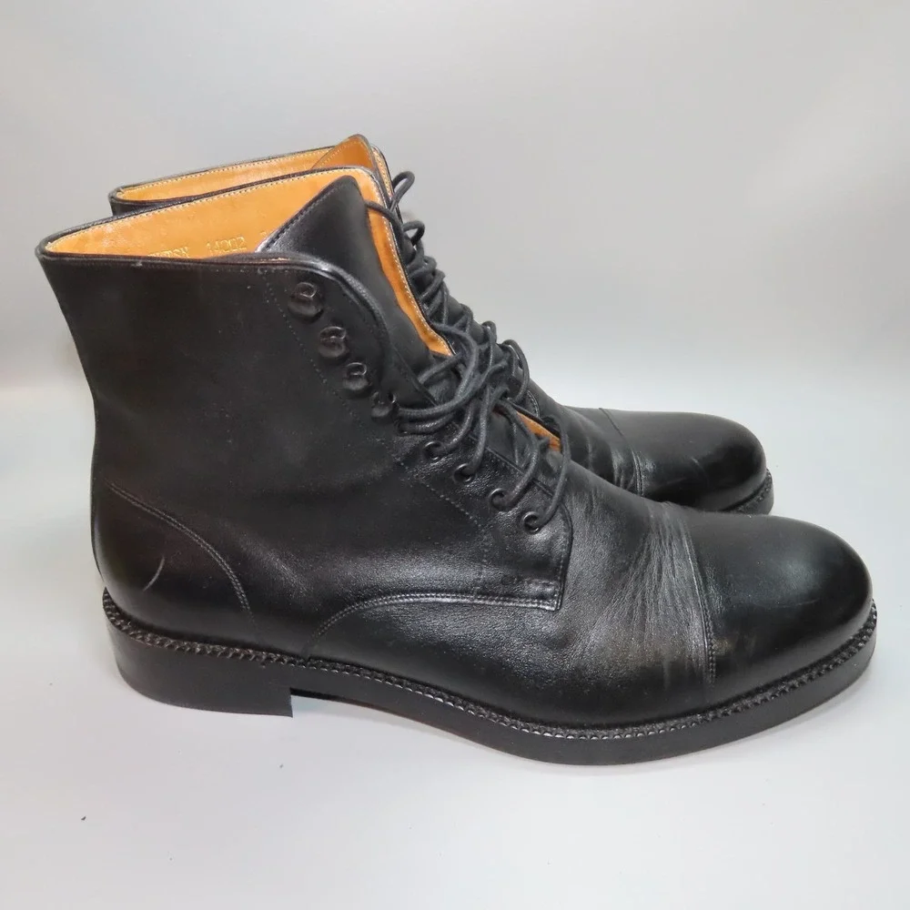 Men's Beckett Simonon Boots Black Leather‎ Lorenzo Dress Cap Toe Lace Up 10.5